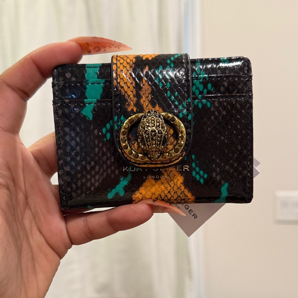 Kurt Geiger Black and Orange Snake Print Wallet